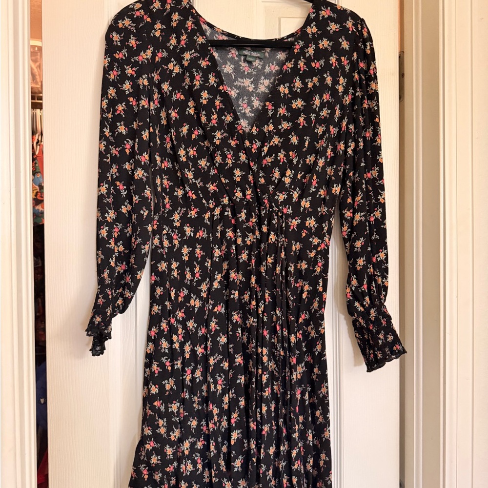 Wild Fable Black Floral Long Sleeve Dress